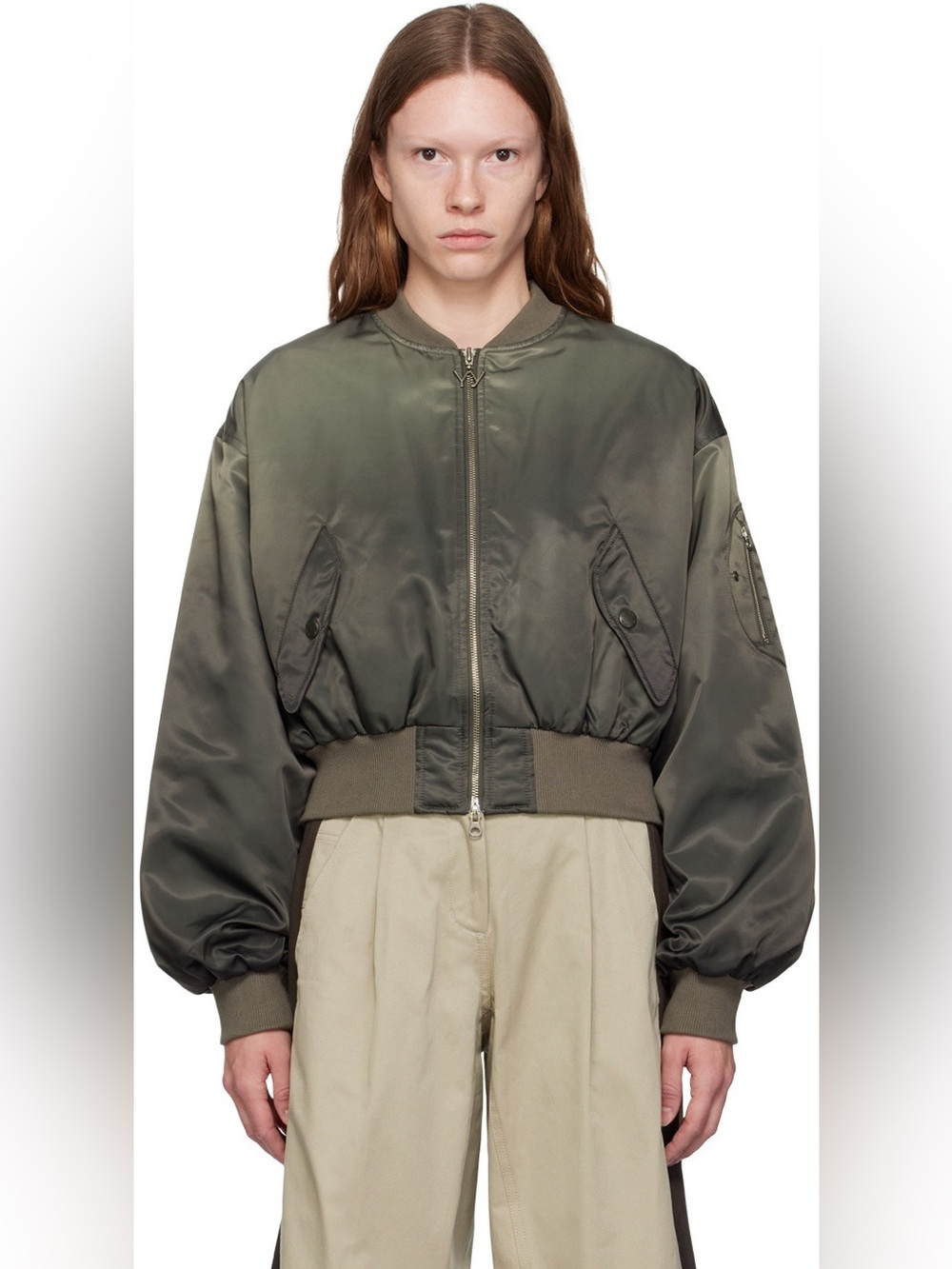 Cropped Olive Green Women's Bomber Jacket